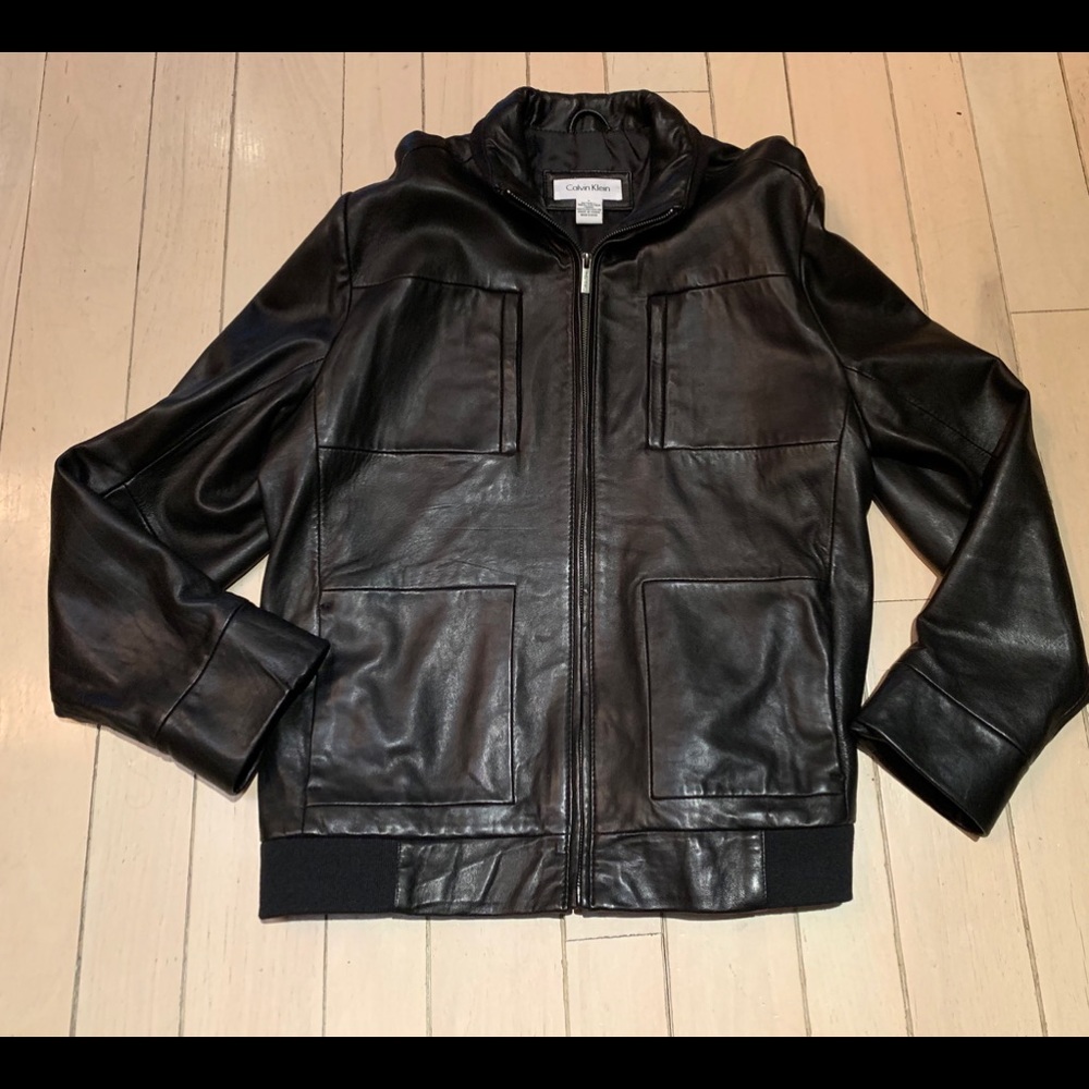 Calvin Klein Mens 100% Black Leather Jacket L